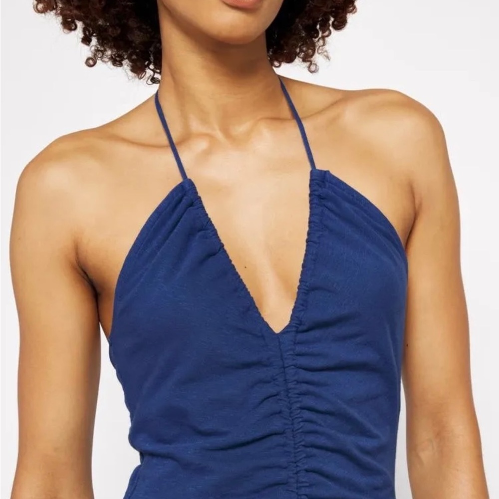 SUNDRY ruched halter dress in blue size 2